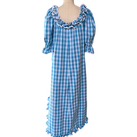 Hawaiian Traditional Muumuu Aqua Palaka With Half Sleeve 6300 - 0