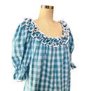 Hawaiian Traditional Muumuu Aqua Palaka With Half Sleeve 6300-4