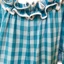 Hawaiian Traditional Muumuu Aqua Palaka With Half Sleeve 6300-5