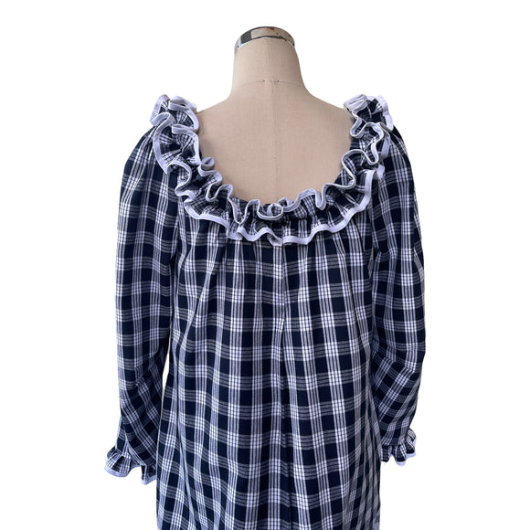 Black Palaka Traditional Hawaiian Muumuu Vintage Style Dress 6303