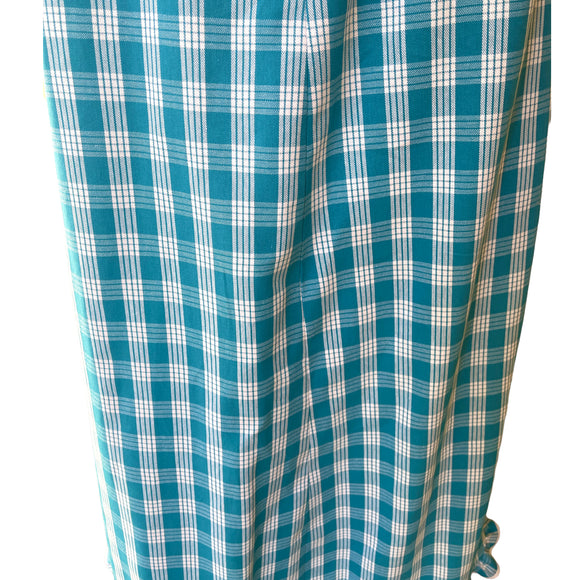 Hawaiian Traditional Muumuu Aqua Palaka With Half Sleeve 6300