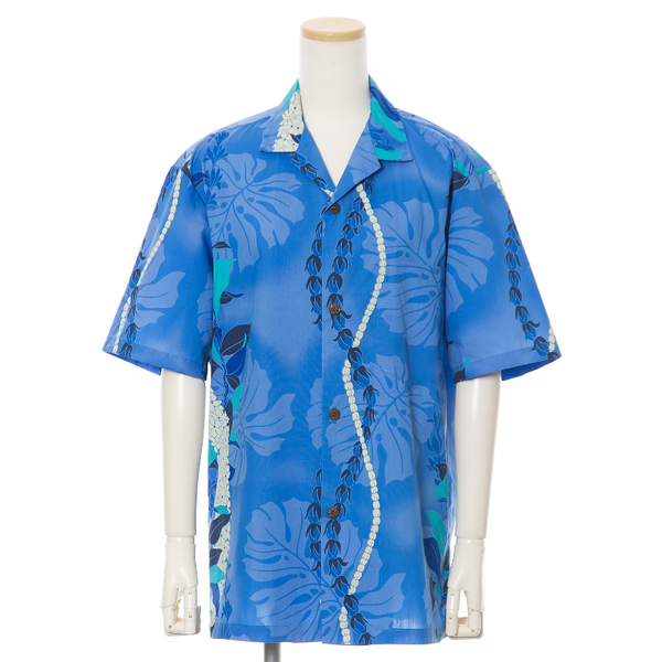Lei Print Hawaiian Shirt | Blue - Muumuu Outlet