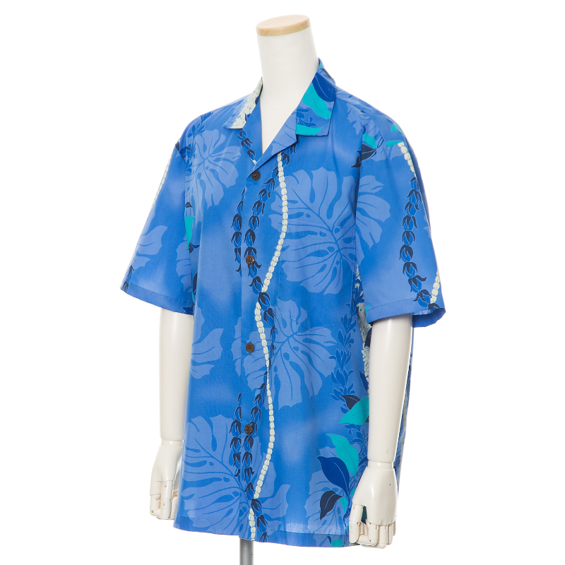 Lei Print Hawaiian Shirt | Blue - Muumuu Outlet