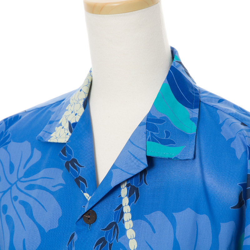 Lei Print Hawaiian Shirt | Blue - Muumuu Outlet