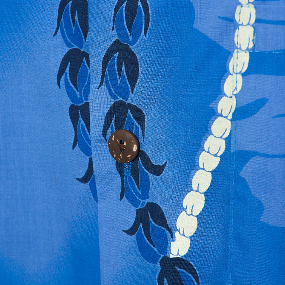 Lei Print Hawaiian Shirt | Blue - Muumuu Outlet