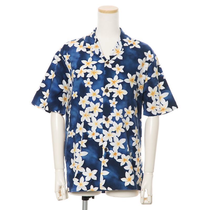 Plumeria Shower Cotton Hawaiian Shirt | Blue - Muumuu Outlet