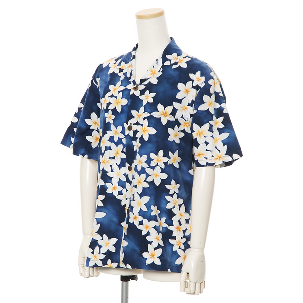 Plumeria Shower Cotton Hawaiian Shirt | Blue - Muumuu Outlet