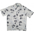 Palm Tree and Canoe Rayon Hawaiian Shirt | White - Muumuu Outlet
