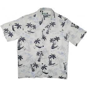 Palm Tree and Canoe Rayon Hawaiian Shirt | White - Muumuu Outlet