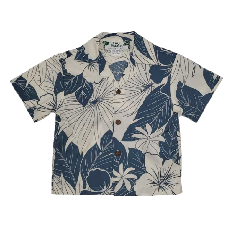 Hibiscus Blue and Cream boys shirt