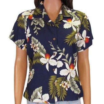 Orchid Floral Print Shirt | Navy - Muumuu Outlet