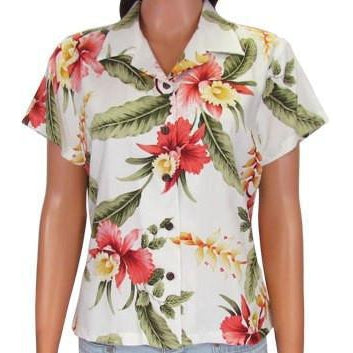 Orchid Floral Print Shirt | White - Muumuu Outlet