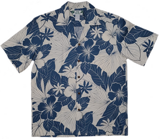 White and Blue Tiare Flower and Hibiscus Hawaiian Shirt