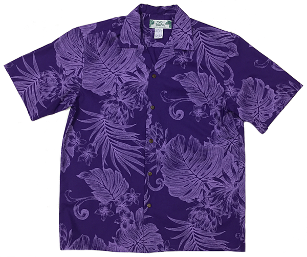 Monstera and Palm Leaf Purple Hawaiian Shirt