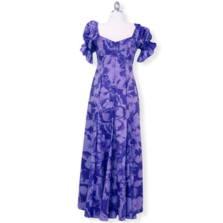 パープルハーフスリーブハイビスカスドレス|紫の
