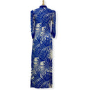 Hawaiian Muumuu Dress with Blue Velvet Trim | Palm Leaf Print 2656-2