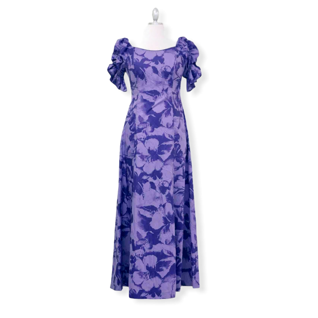 Purple Half Sleeve Hibiscus Dress | Purple 2866