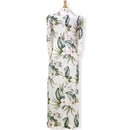 White Velvet Trim Mandarin Collar Hibiscus Dress 