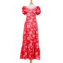 Pink Puff Sleeve Flower Hand Print Hawaiian Dress 