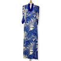 Hawaiian Muumuu Dress with Blue Velvet Trim | Palm Leaf Print