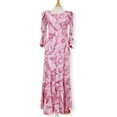 Pink Banana Leaf Rayon Long Hawaiian Dress 2701-1