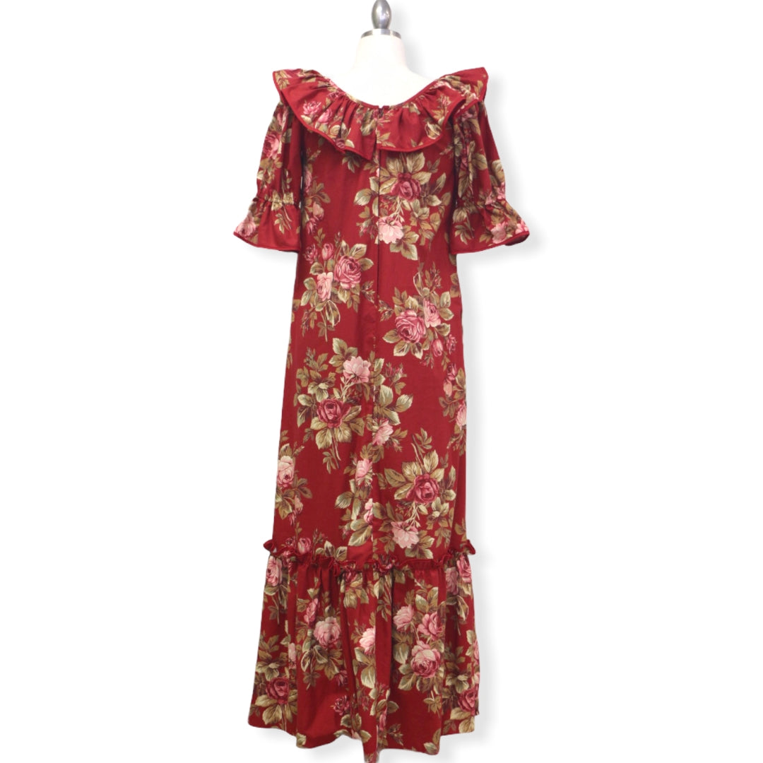 Floral Print Red Hawaiian Muumuu Dress | Red 8631 - 0