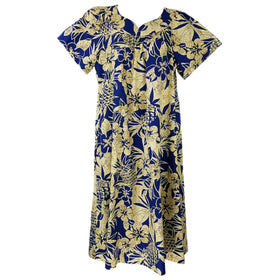 Hibiscus Yellow and Blue Pineapple Print Muumuu Dress - 0