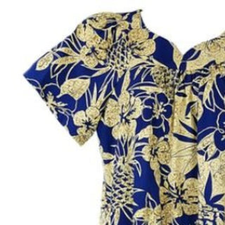Hibiscus Yellow and Blue Pineapple Print Muumuu Dress