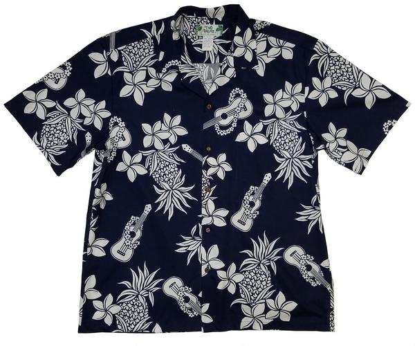 Navy and White Ukulele Hawaiian Shirt