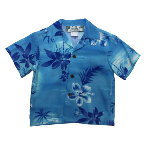 Retro Blue Aloha Shirt for Boys