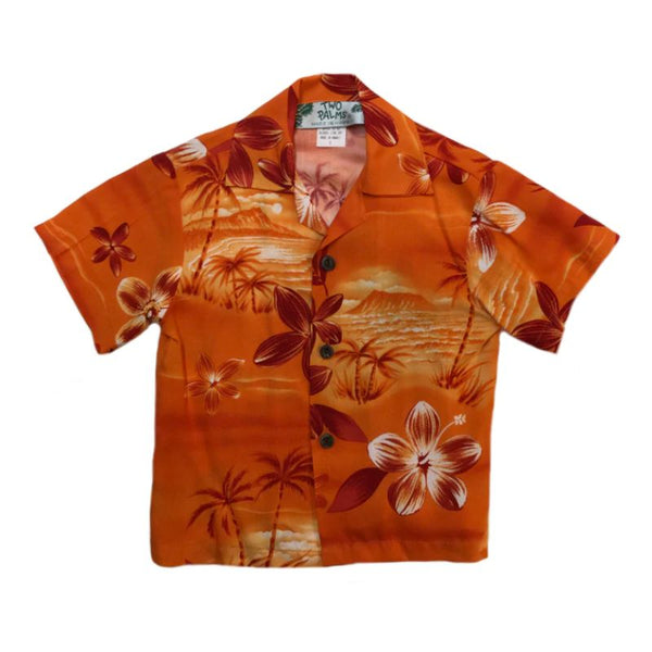 Retro Orange Aloha Shirt for Boys