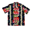 Orchid and Plumeria Hawaiian Aloha Shirt | Navy - Muumuu Outlet