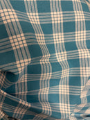 Hawaiian Traditional Muumuu Aqua Palaka With Half Sleeve 6300-8