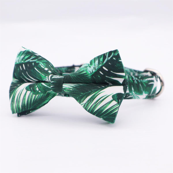 Hawaiian Palm Leaf 3Pc Leash Set | Dog Bow Tie, Leash, Collar | Green - Muumuu Outlet