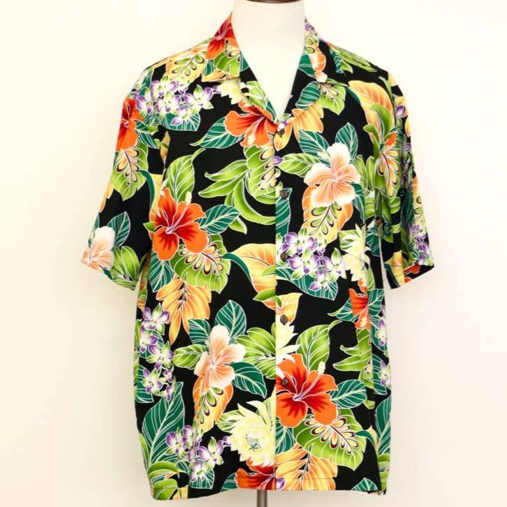 Paradise Tropical Print Aloha Shirts | Black