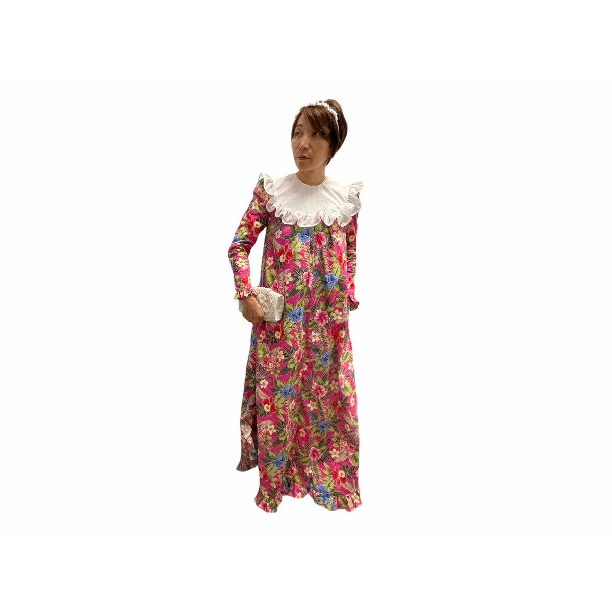 Long Sleeve Bright Pink Vintage Style Muumuu 464 6 Long Sleeve Bright Pink Vintage Style Muumuu 464 6