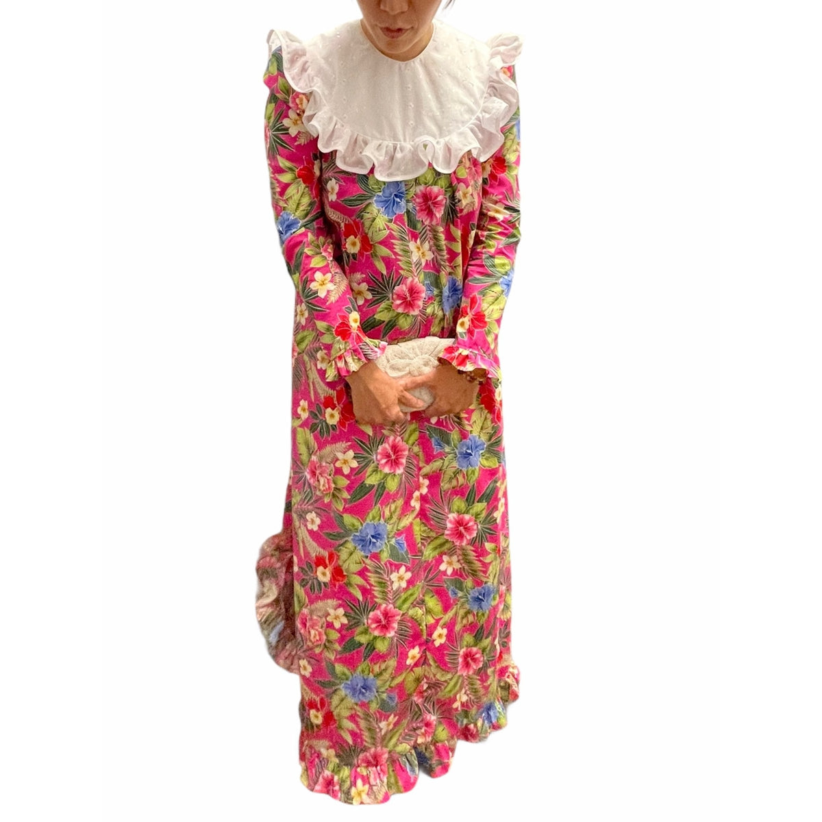 Long Sleeve Bright Pink Vintage Style Muumuu 464 6