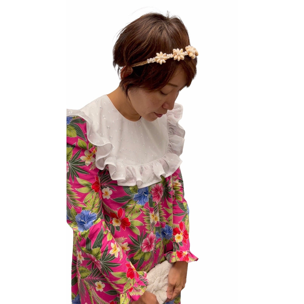 mock neck long sleeve mumu dress pink Long Sleeve Bright Pink Vintage Style Muumuu 464 6