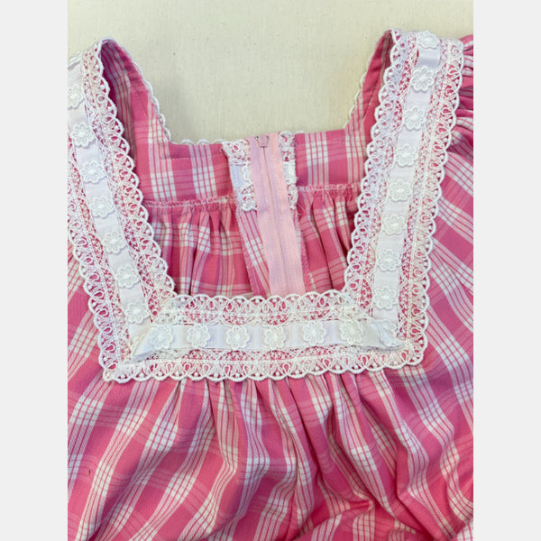 Pink Palaka Vintage Style Muumuu With White Lace Trim 8891