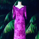 Monstera Print Magenta Formal Hawaiian Dress - In Hand Screen Printed Special Fabric 2678-1