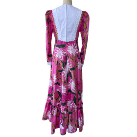 Pink and White Lace Trim Vintage Style Long Sleeve Gorgeous Dress 6761/750 - 0