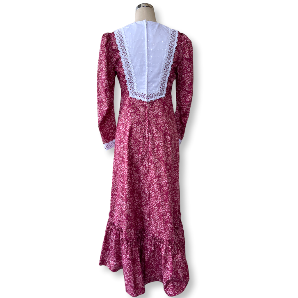 ☆Red and White Lace Trim Vintage Style Long Sleeve Gorgeous Dress 6761/750