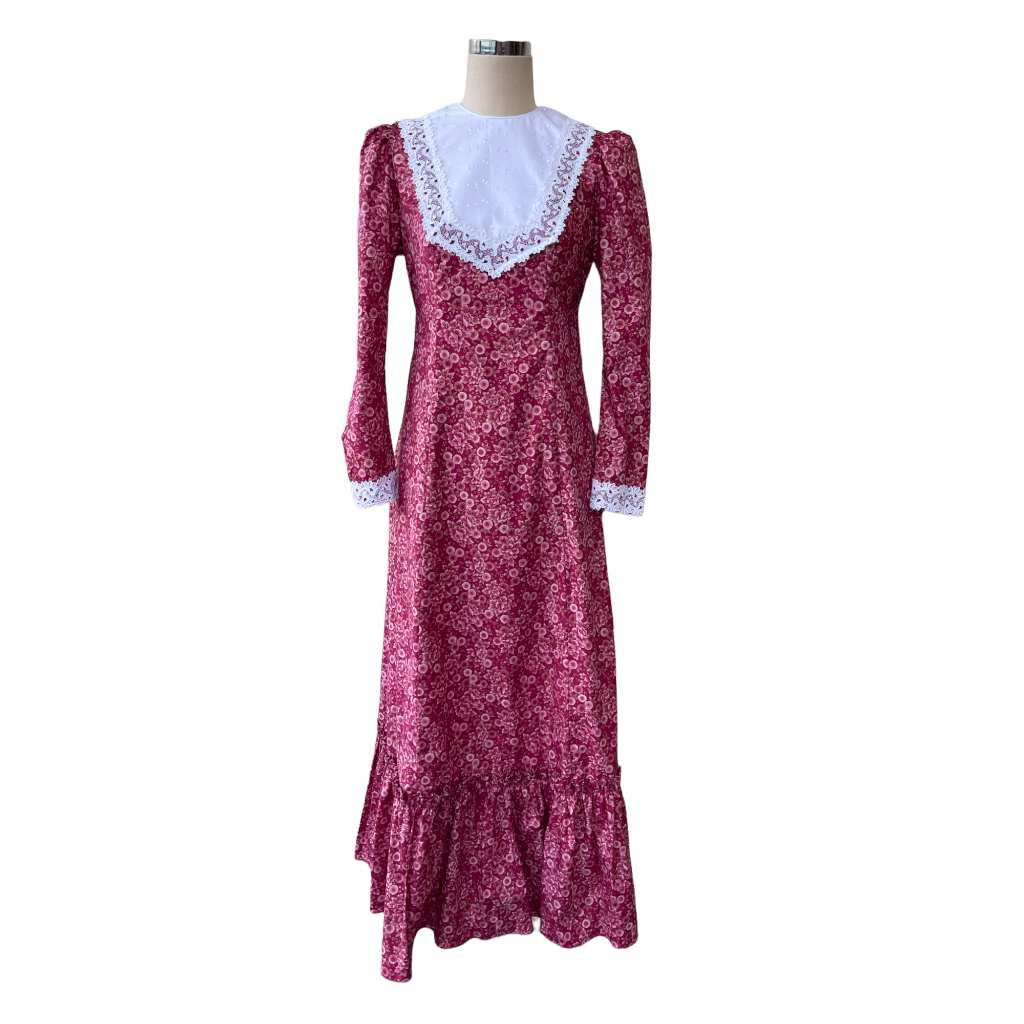 ☆Red and White Lace Trim Vintage Style Long Sleeve Gorgeous Dress 6761/750