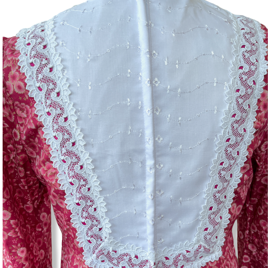 ☆Red and White Lace Trim Vintage Style Long Sleeve Gorgeous Dress 6761/750