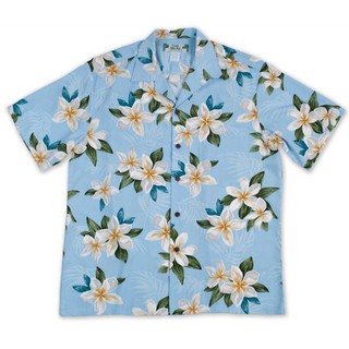 Pastel Blue Plumeria Shower Hawaiian Shirt, Blue - Muumuu Outlet