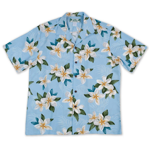 Pastel Blue Plumeria Shower Hawaiian Shirt, Blue - Muumuu Outlet