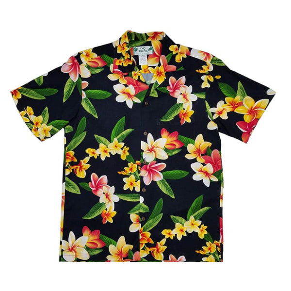 Black Plumeria Print Boy's Aloha Shir