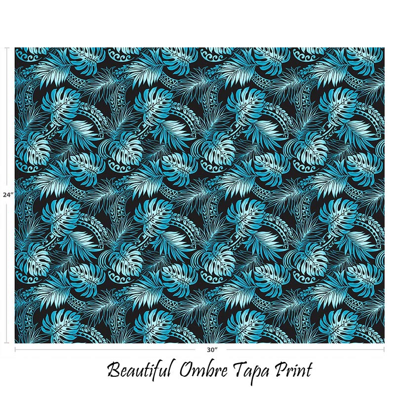 Ombre Polynesian Tribal Tapa and Monstera Print | Turquoise