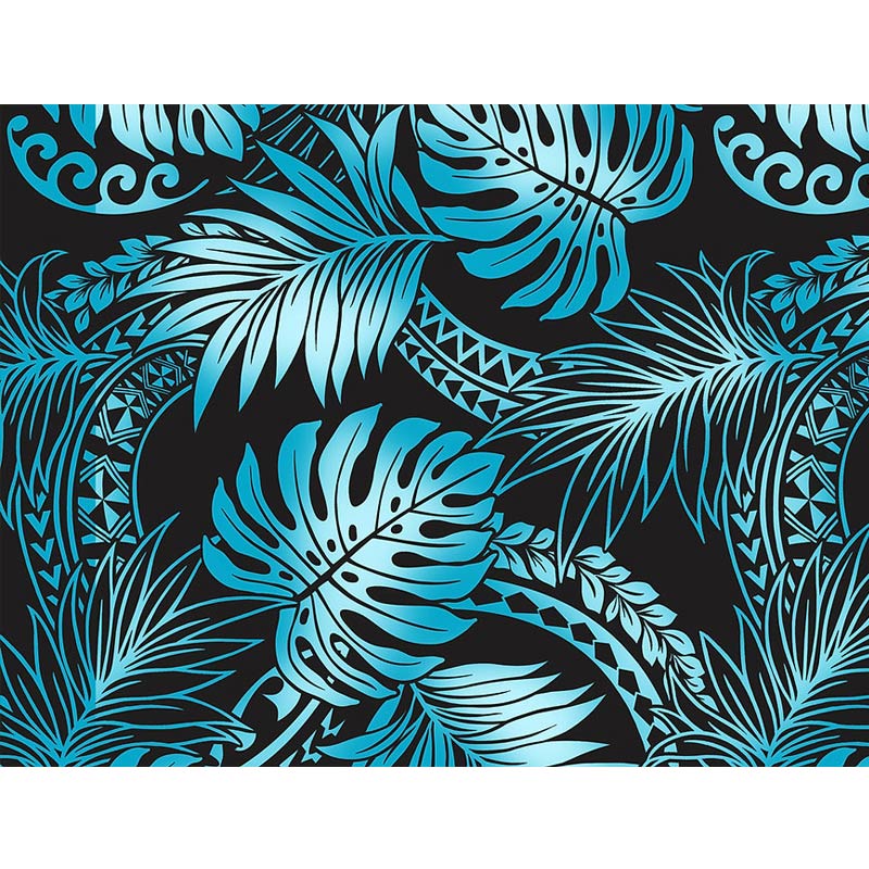 Ombre Polynesian Tribal Tapa and Monstera Print | Turquoise