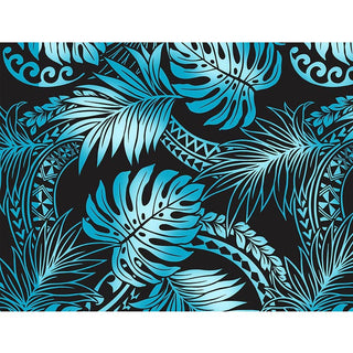 Ombre Polynesian Tribal Tapa and Monstera Print | Turquoise BLK-0005TP
